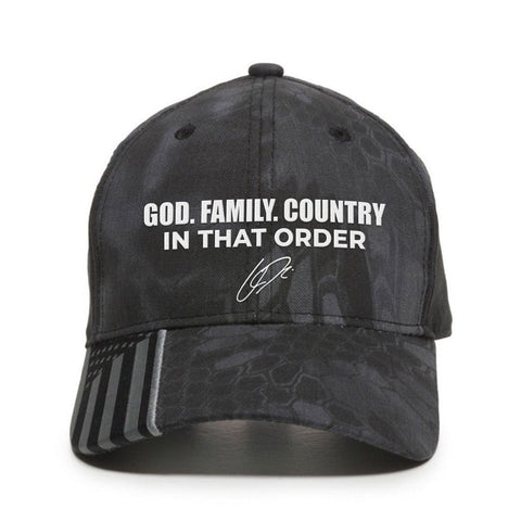 God, Family, Country, In That Order Embroidered Hat (OSM)