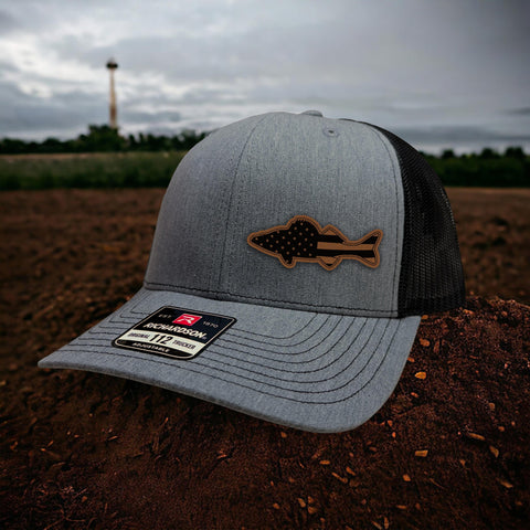 American Flag Fish Leather Patch Hat