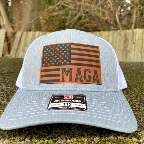 American Flag MAGA Leather Patch Hat