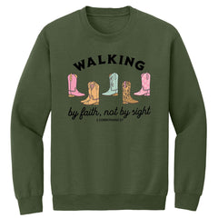 Walking By Faith Premium Printed Crewneck Sweatshirt