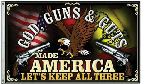 God, Guns & Guts MAGA American 3x5 Flag